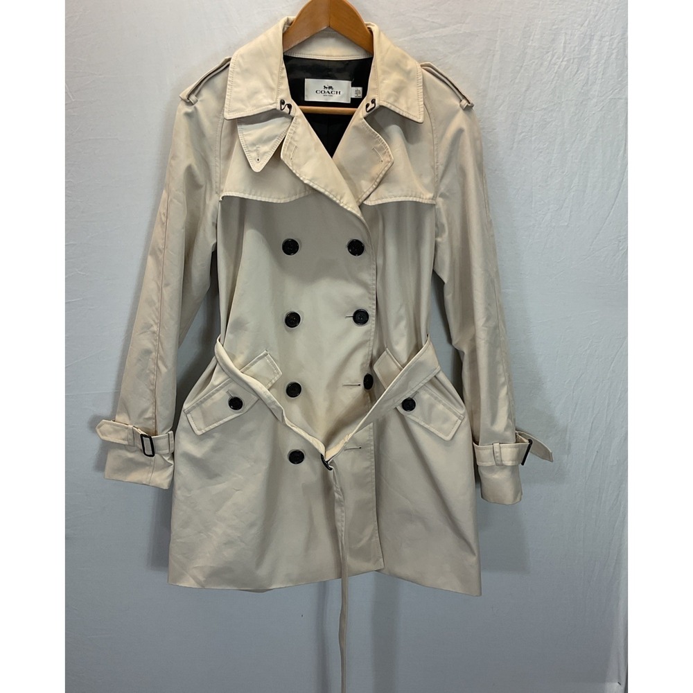 Coach Classic Trench Coat Women's Size L Cotton Canvas Belted City Career Dressy